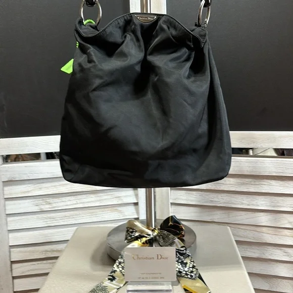 SOLD - Dior Maris Pearl Handle Vintage Nylon Bag,Black11x9,EUC,Callout on bottom - Picture 4 of 14